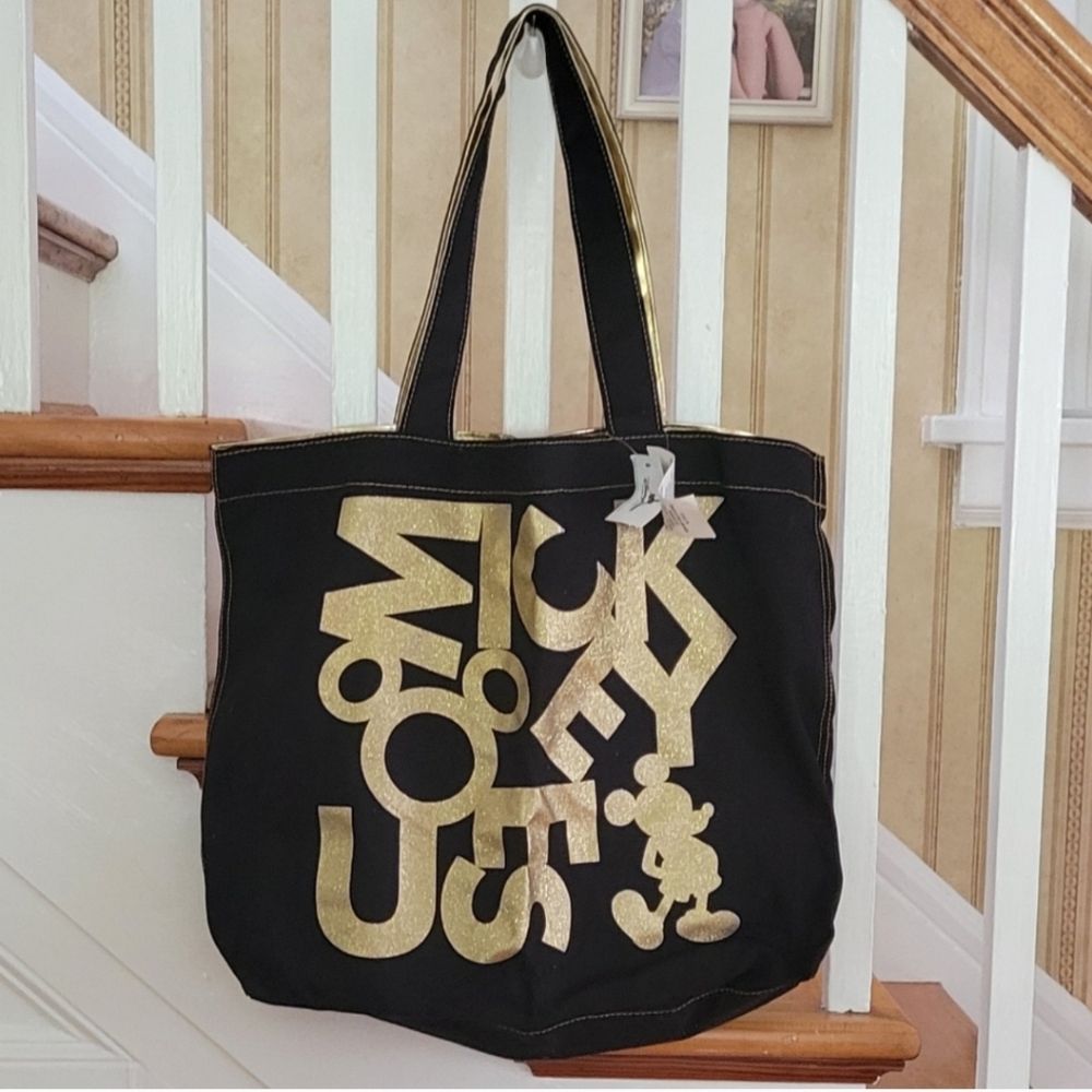 Disney Parks Mickey Mouse Black Gold Tote Shoulder Bag Brand New